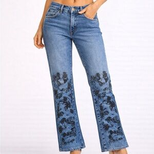 XOXO Y2k Blue Jeans with Black Lace Print Design